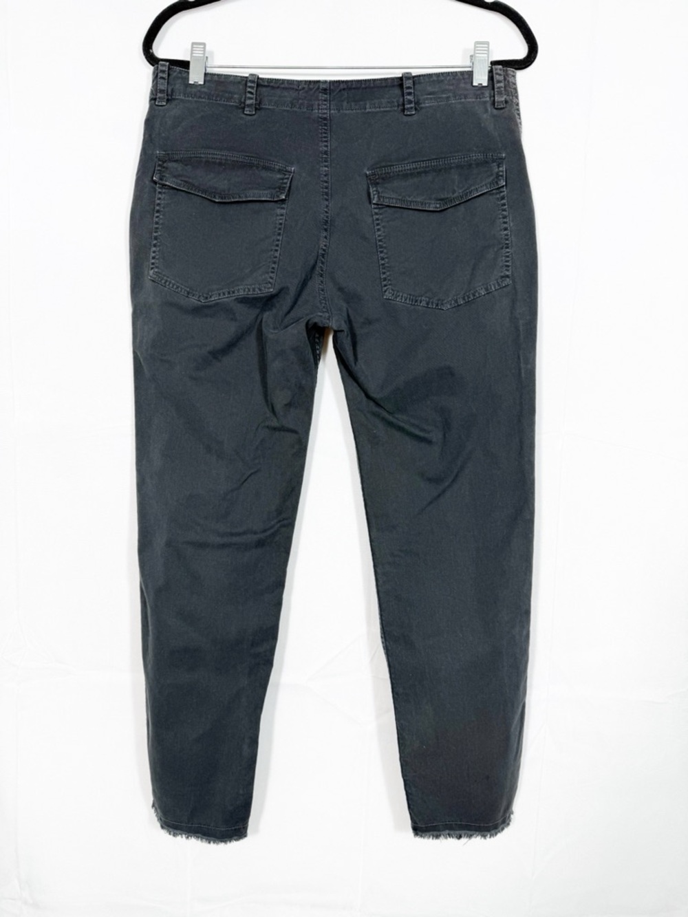 Nili Lotan Jenna Cotton Pants Carbon Grey Washed Black Raw Hem - Picture 4 of 16
